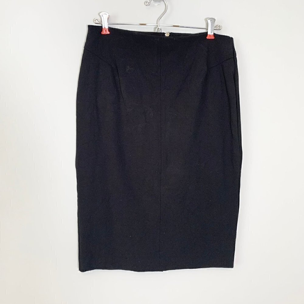 White House Black Market Black Pencil Skirt Size 6 Exposed Gold Back Zip Stretch